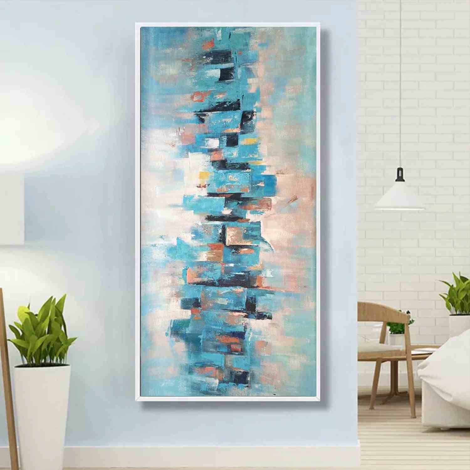 Painting Handmade Blue White Acrylic Abstract Canvas Artwork S9HR0